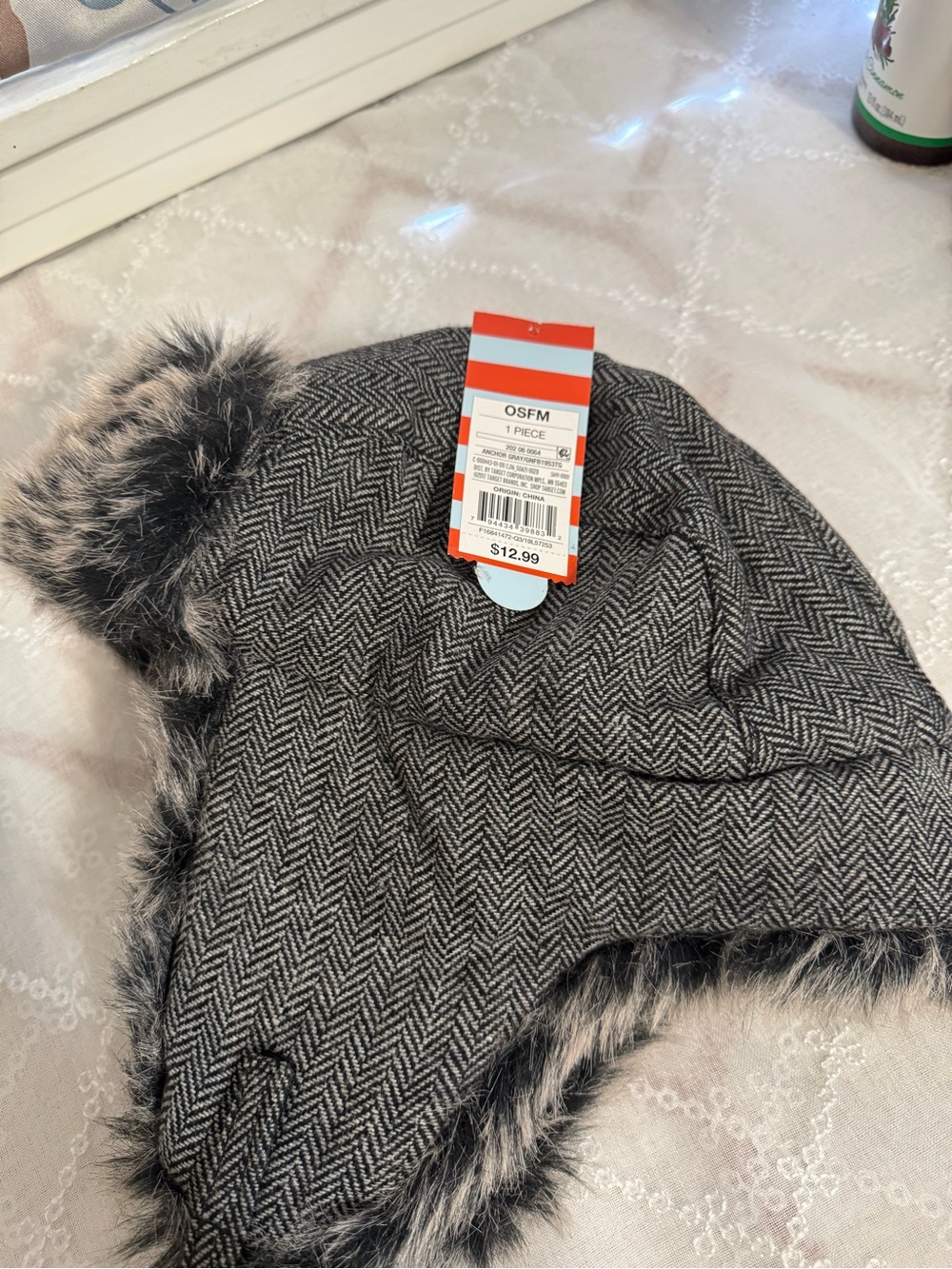 Cat & Jack Gray Herringbone Faux-Fur Earflap Hat